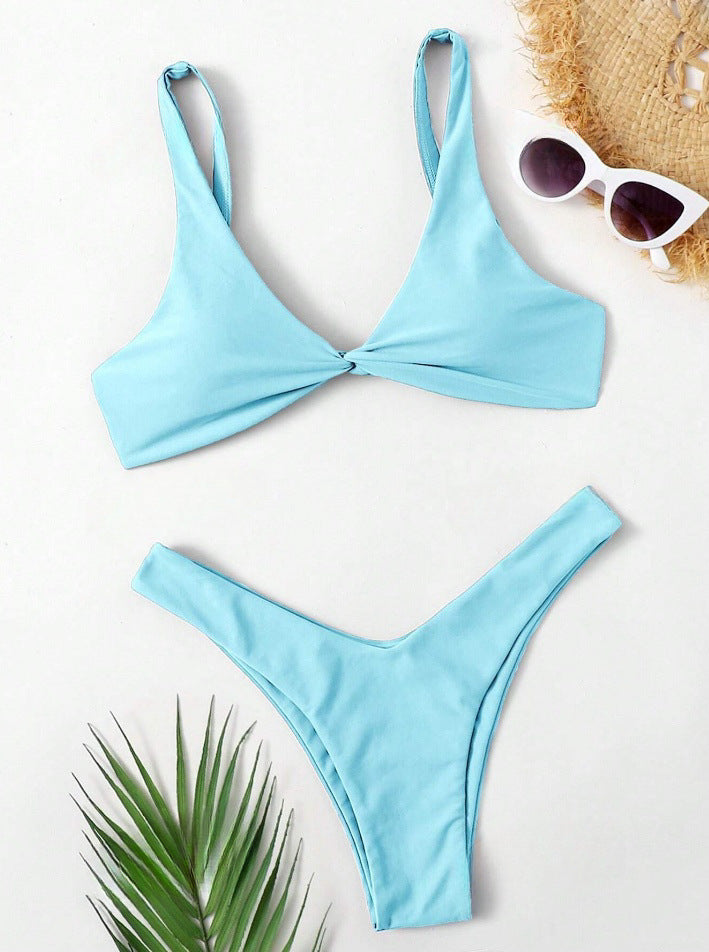 Women Sexy Solid Color Nylon Bikini with Sleeveless Design