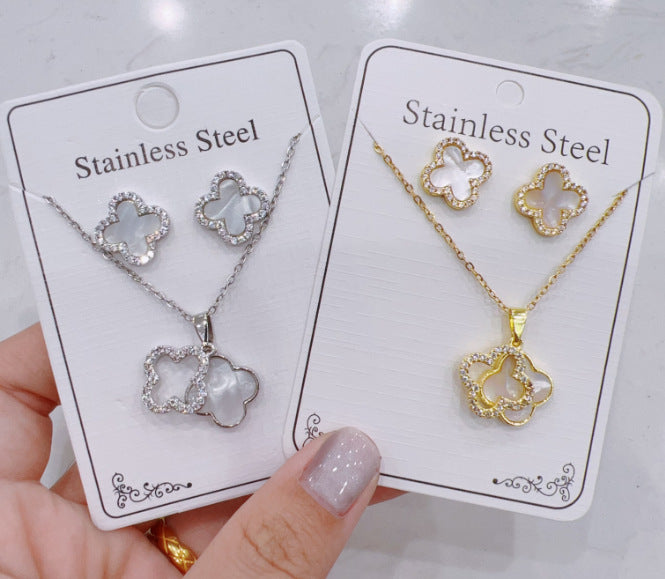 Women Fashion Zircon Necklace Earrings Set