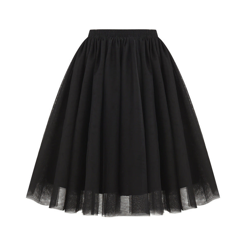 Women Fashion Elegant Solid Color High Waist Pleated Mesh Skirt