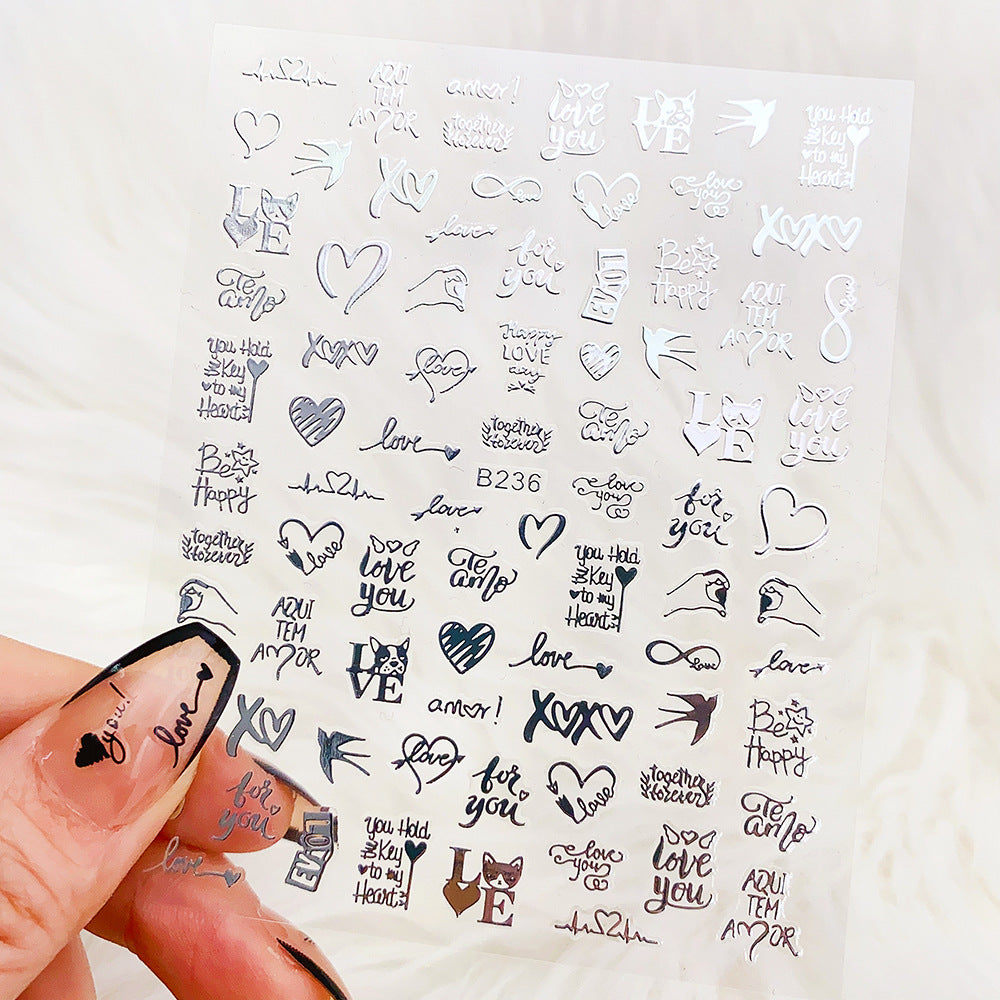 Pegatinas de uñas con letras de amor en forma de corazón para San Valentín