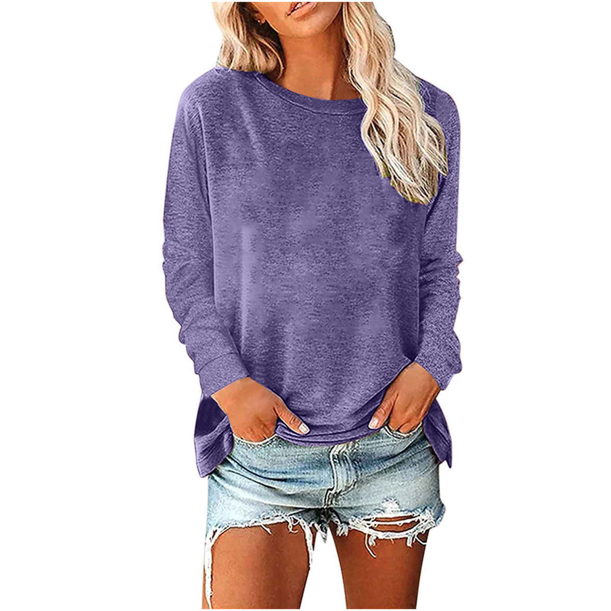 T-shirt ample à manches longues et col rond pour femme