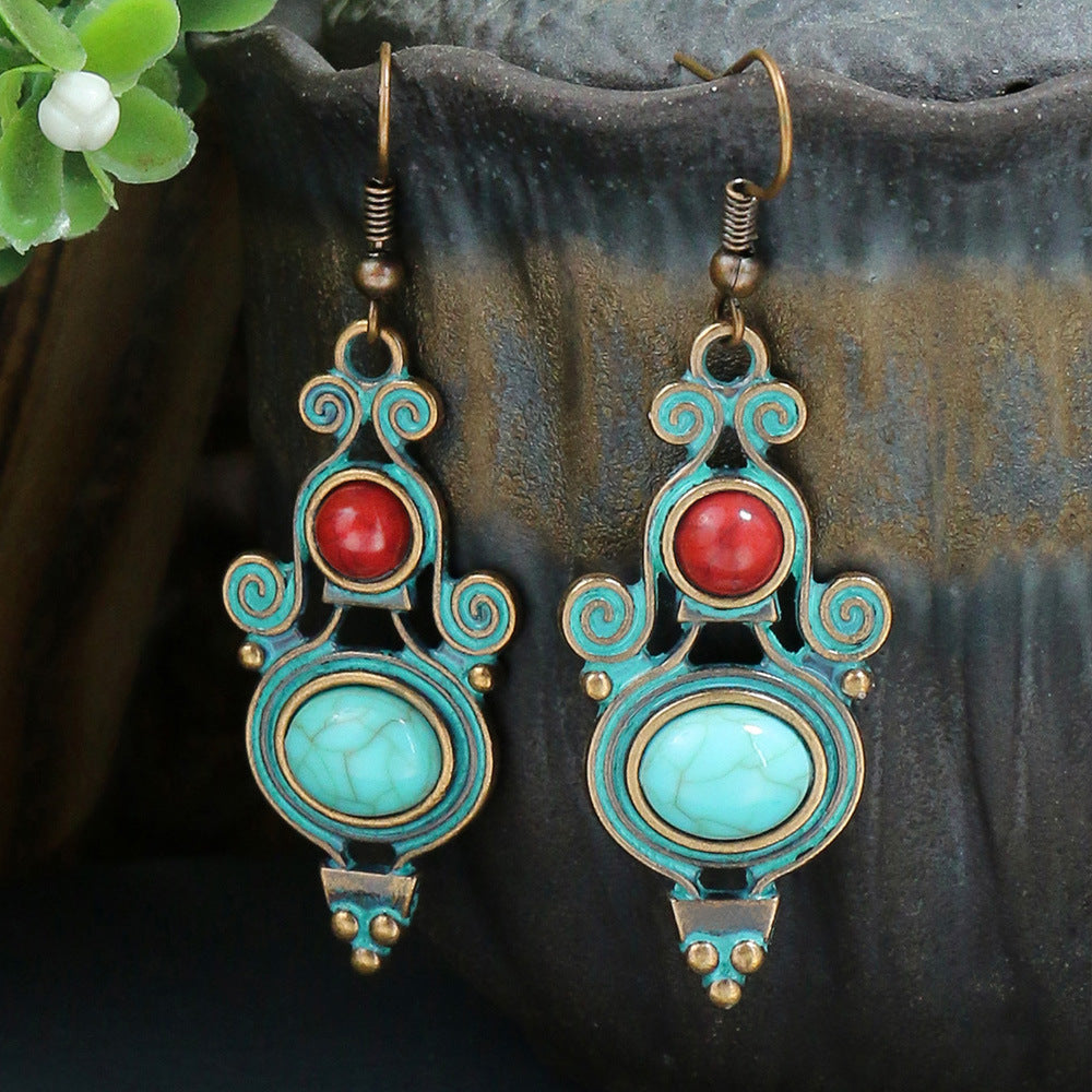Boucles d'oreilles rétro turquoise de style ethnique bohème