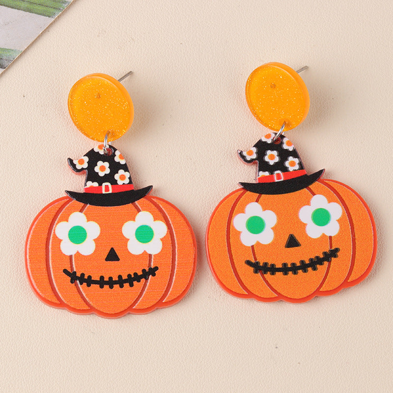 Boucles d'oreilles citrouille fantôme en acrylique pour femme, motif dessin animé d'Halloween