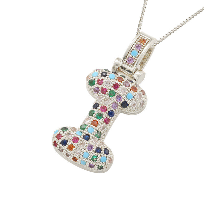 Collar con colgante de alfabeto dorado y circonita multicolor para mujer, joyería de moda