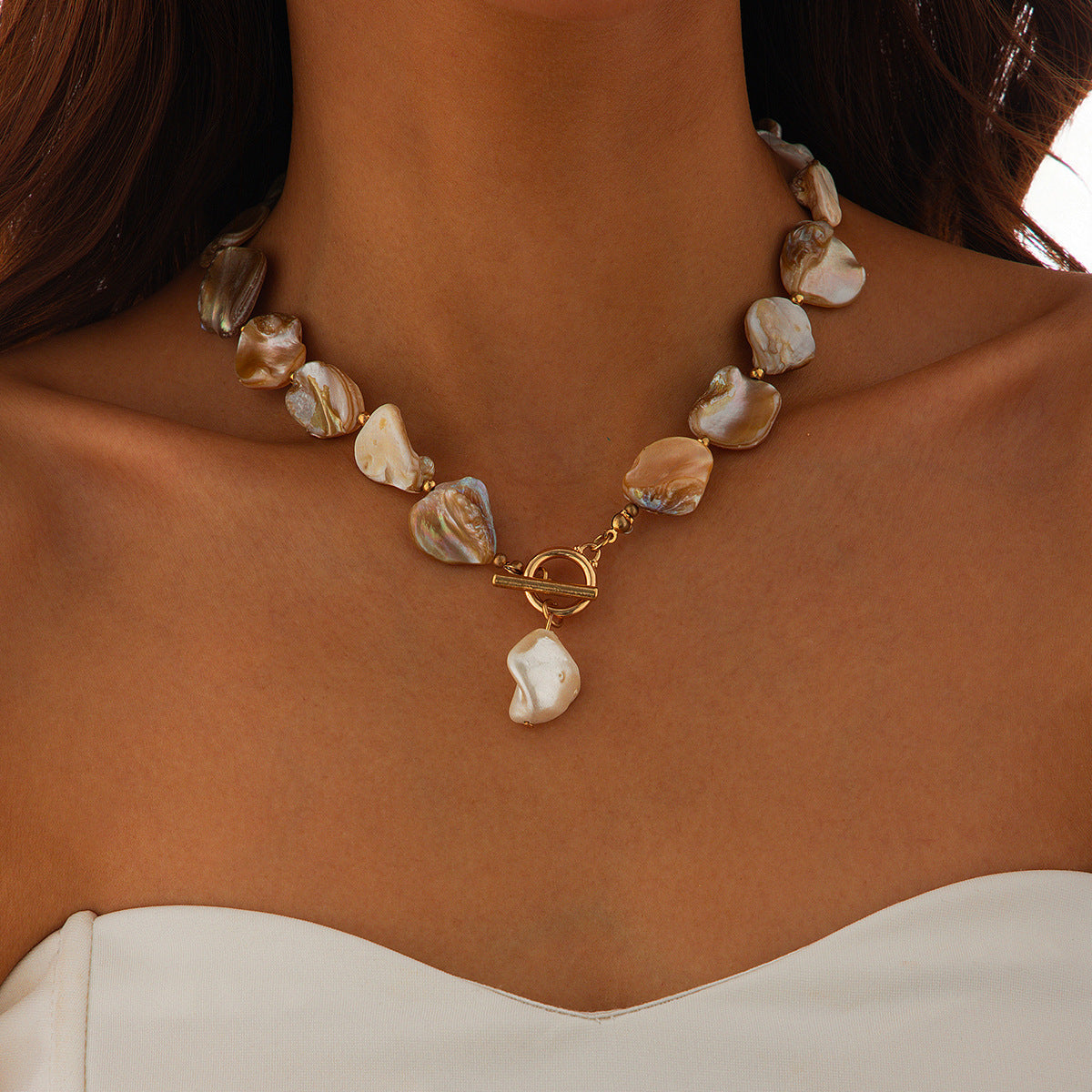 Collar de concha y estrella de mar estilo océano de verano para mujer