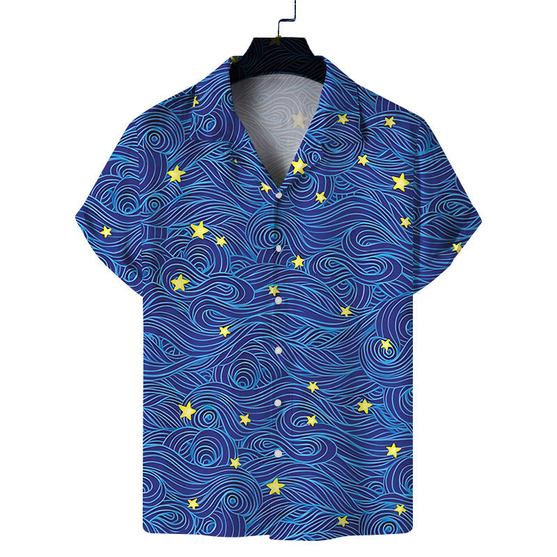 Camisa informal con solapa y estampado de mariposas 3D para hombre