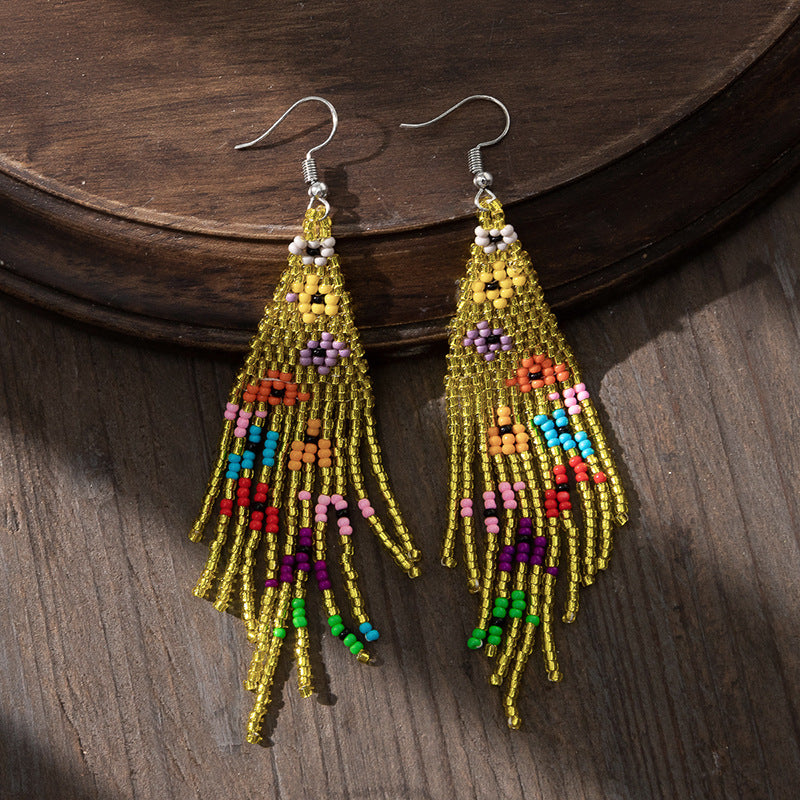 Boucles d'oreilles bohèmes à pampilles et perles de riz pour femmes
