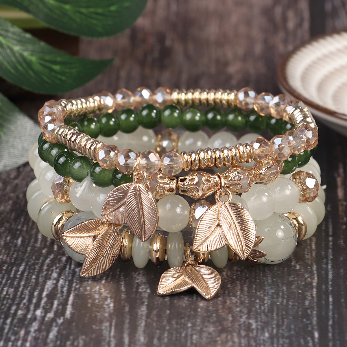 Conjunto de pulseras multicapa con cuentas bohemias
