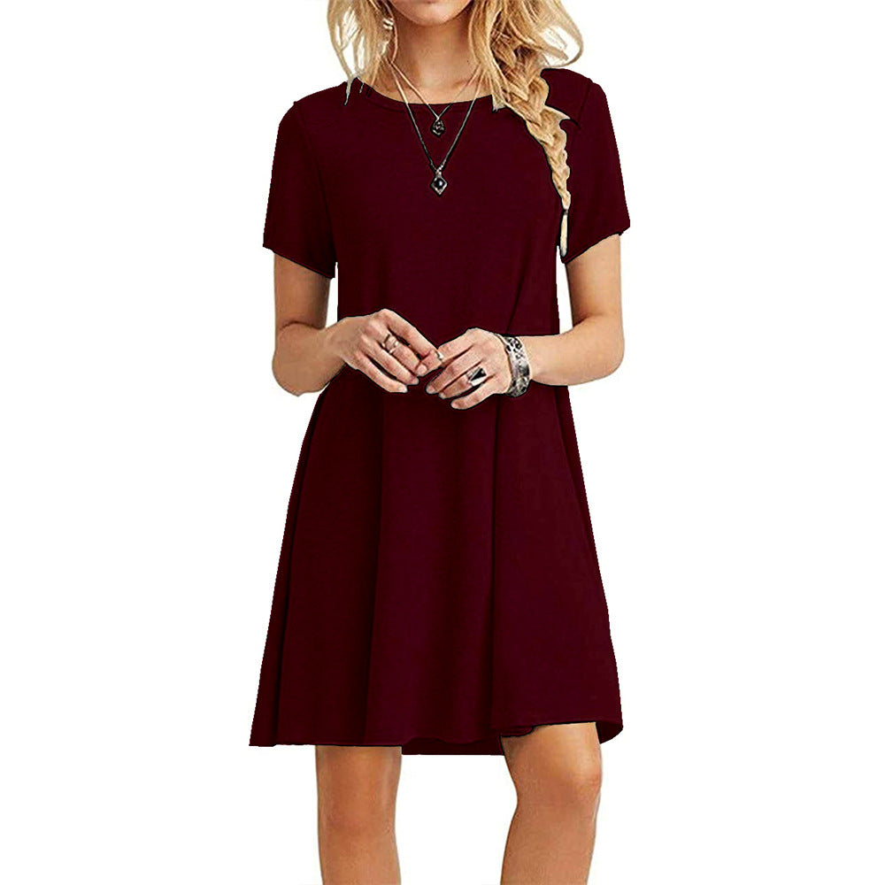 Women Casual Solid Color Short Sleeve Dress