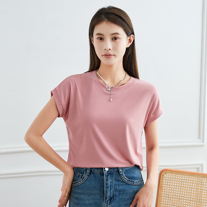 Camiseta informal de manga corta de color liso para mujer