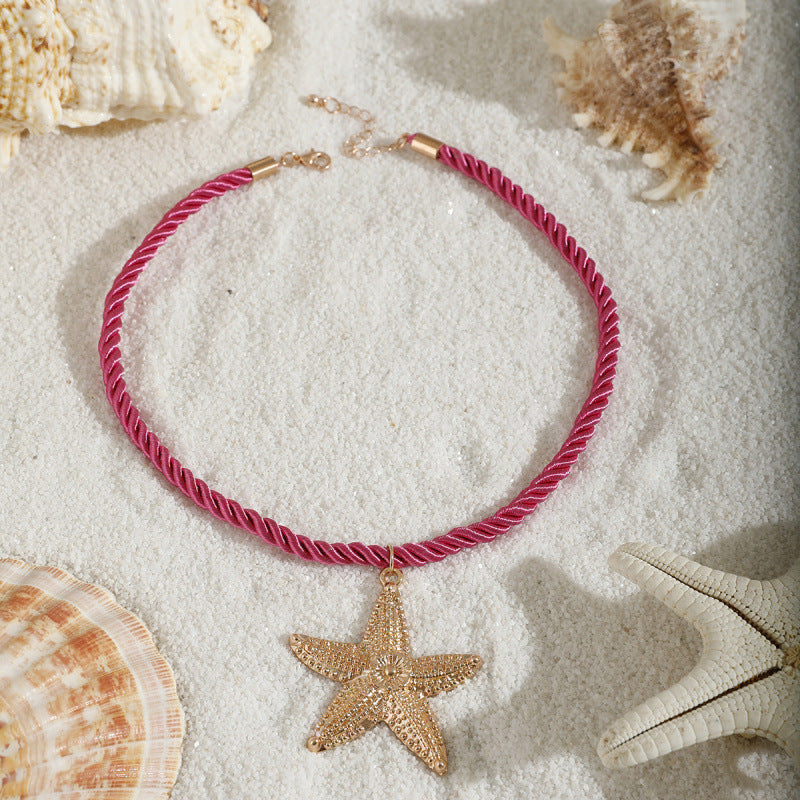 Collar con colgante de estrella de mar de playa con personalidad exagerada