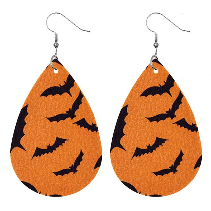 Halloween Women'S Leather Spider Pumpkin Earrings