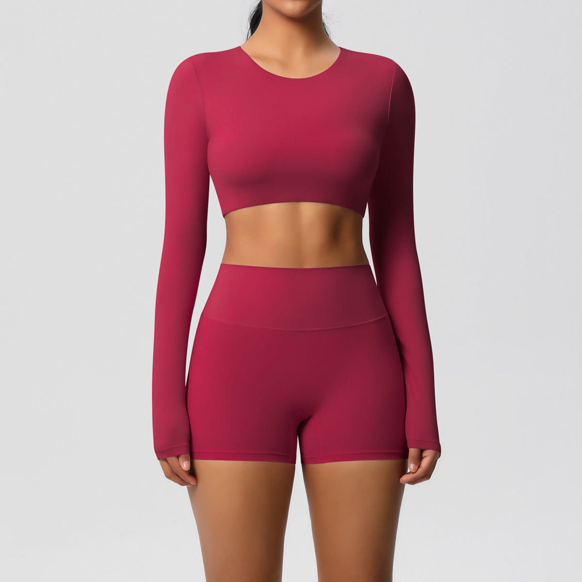 Ensemble deux pièces de sport de couleur unie pour femmes, style yoga
