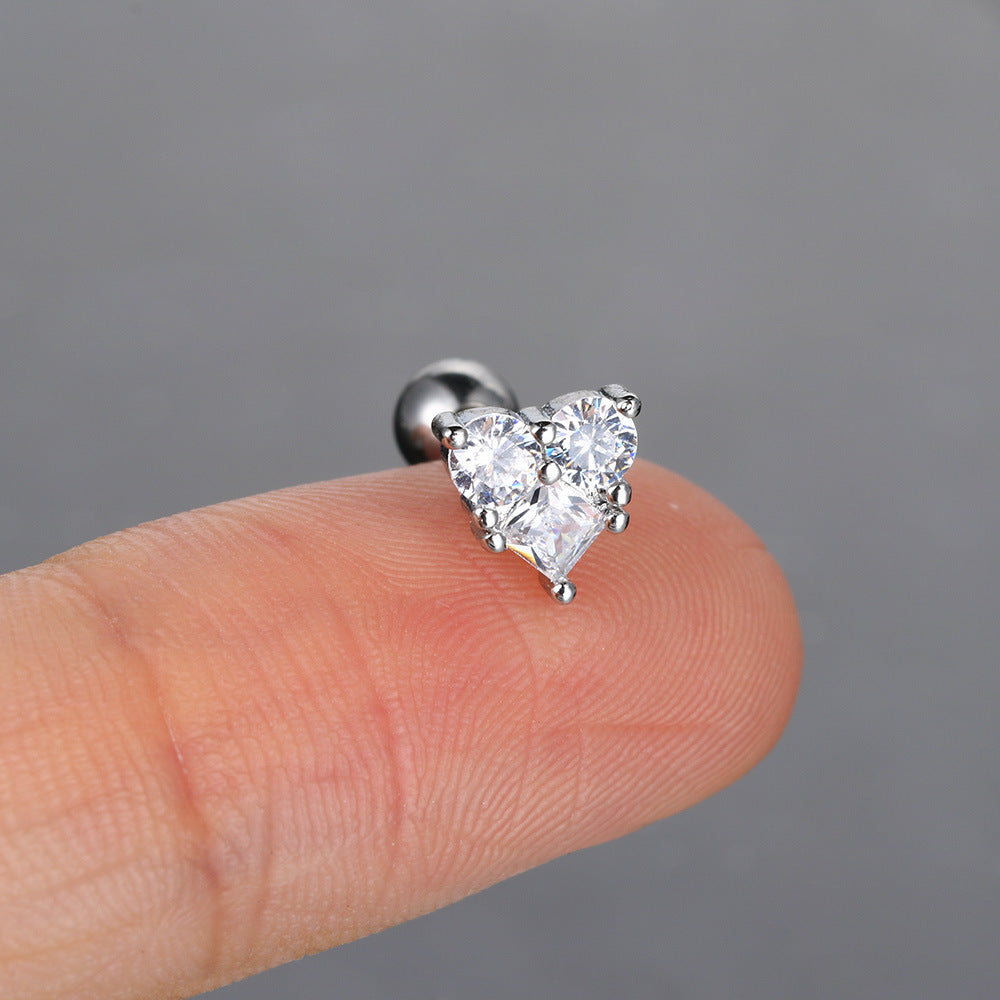 Zircon Butterfly Heart-Shaped Titanium Steel Earring