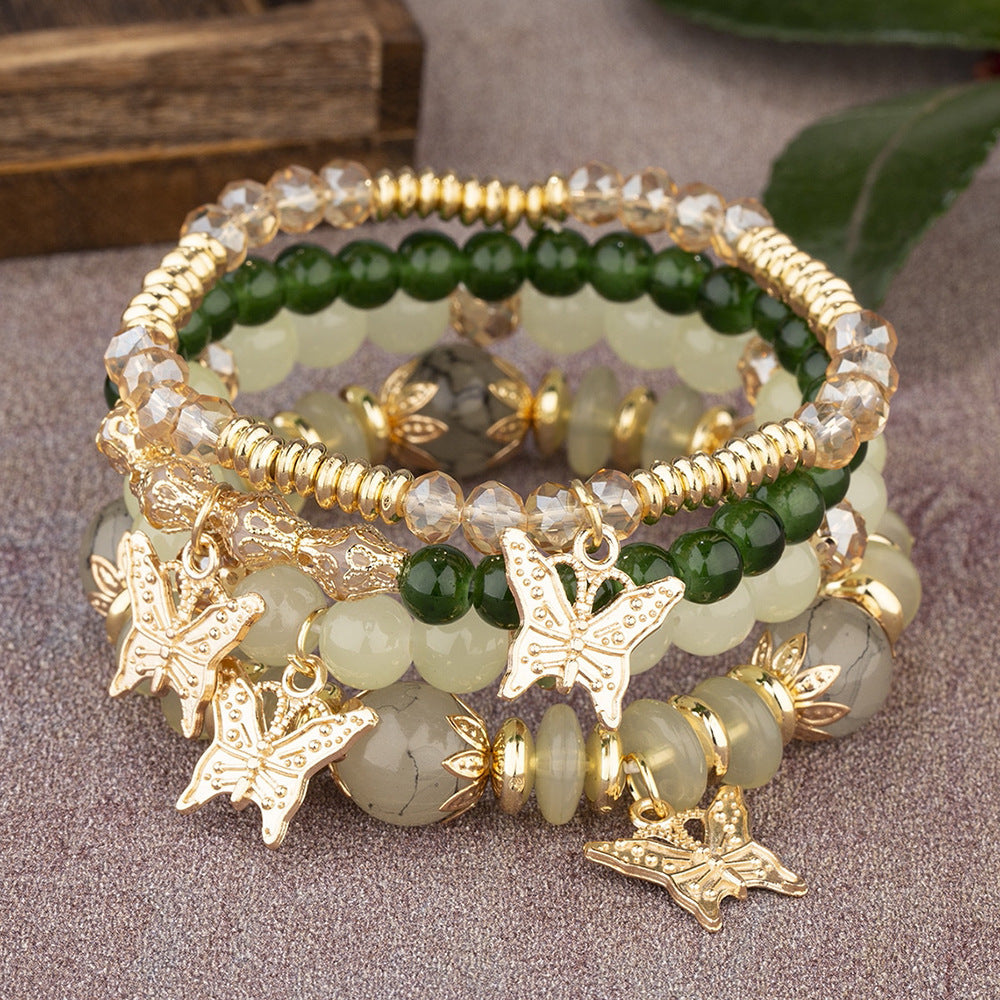 Bohemian Multi-Layer Beaded Butterfly Pendant Bracelet
