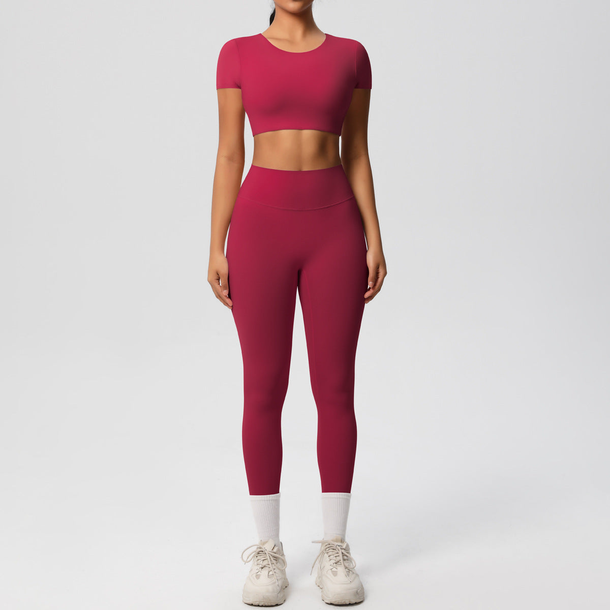 Ensemble de sport deux pièces de yoga pour femmes, couleur unie