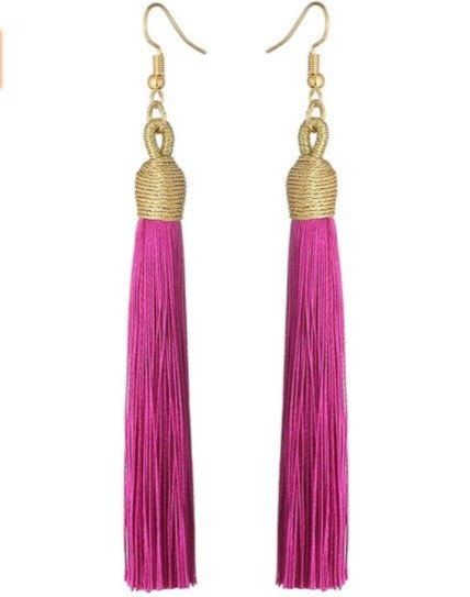 Bohemian Gold Wire Pull Hoop Tassel Earrings