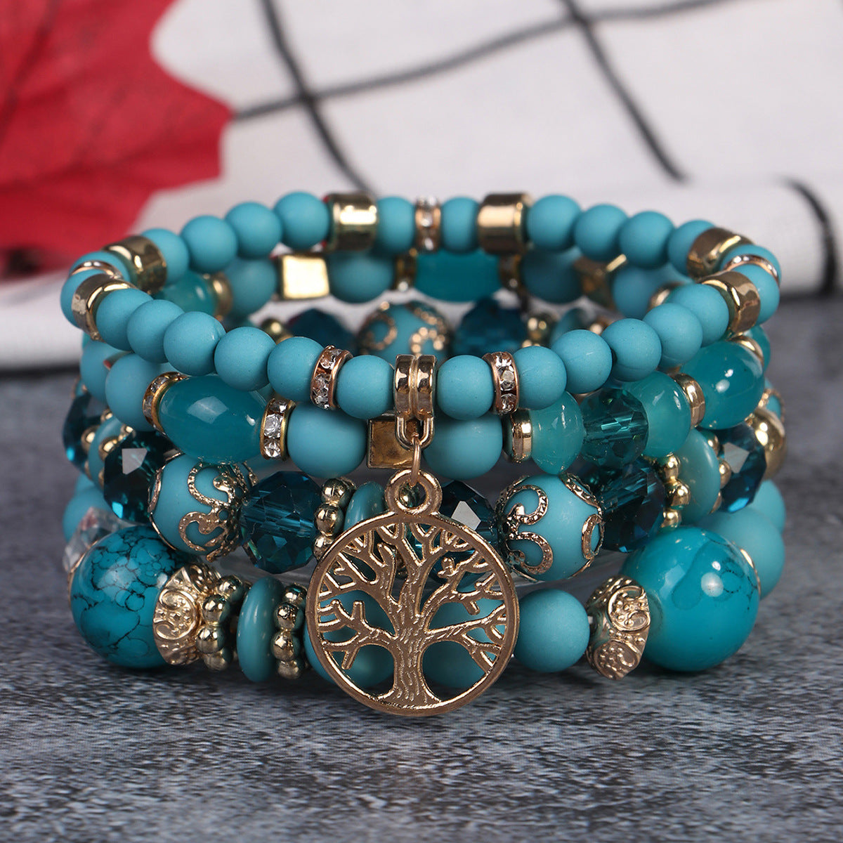 Conjunto de pulseras de cuentas multicapa estilo retro bohemio