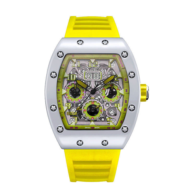 Men Casual Luminous Sports Watch with Silicone Strap and Mineral Glass