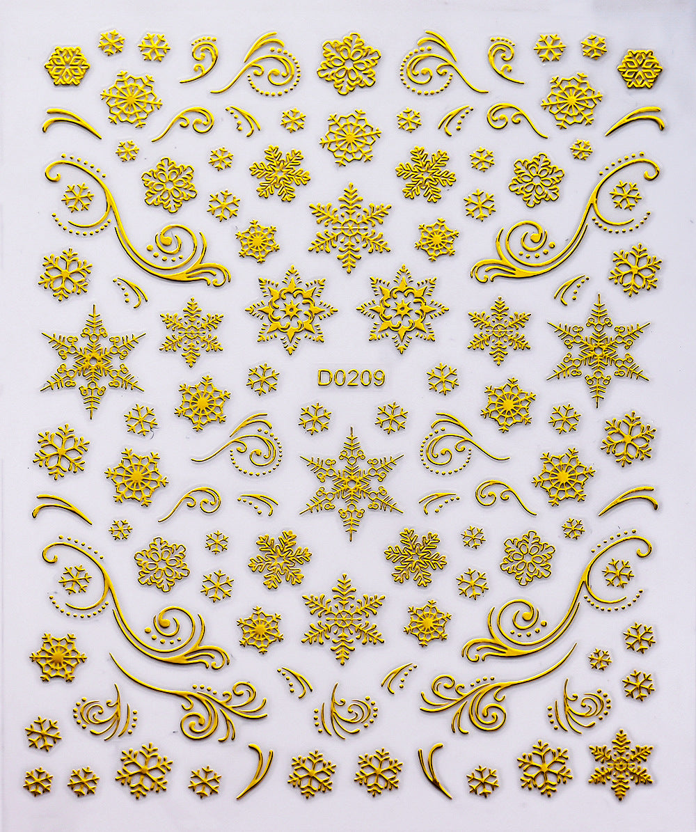 Parche adhesivo para uñas con diseño de alce y copo de nieve navideño, pegatinas bronceadoras para uñas