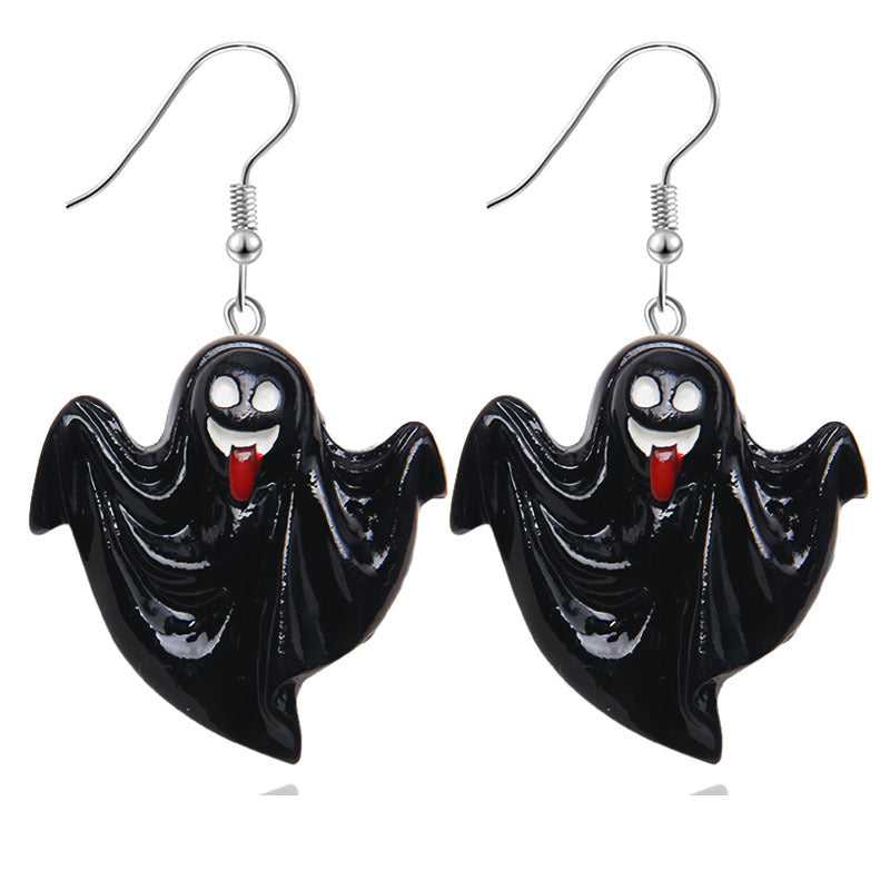 Pendientes de resina con diseño divertido de murciélago, calabaza y fantasma para Halloween para mujer