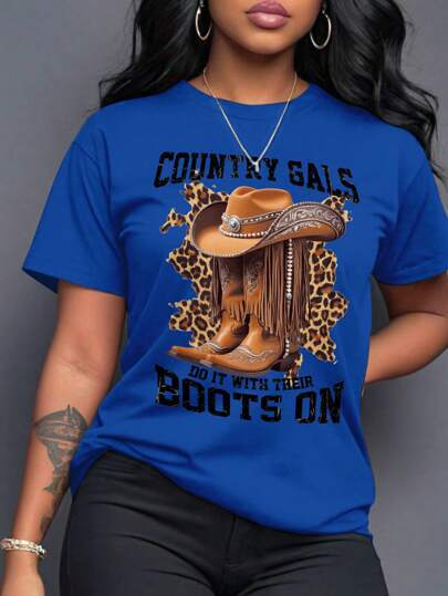 Women Fashion Casual Western Printed T-Shirt