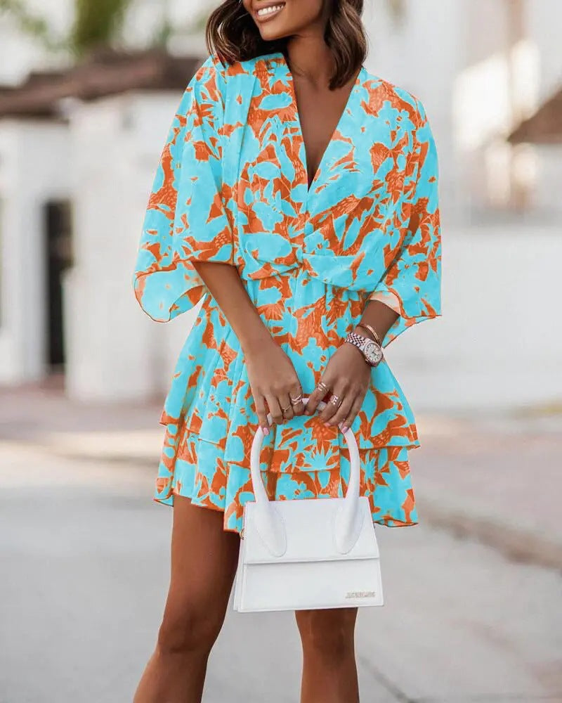Vestido informal bohemio con cuello en V y mangas dolman para mujer