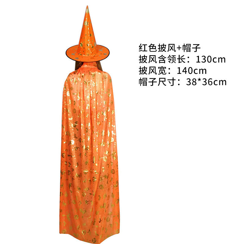 Costume de performance de bal d'Halloween pour enfants et adultes, cape et chapeau de sorcière