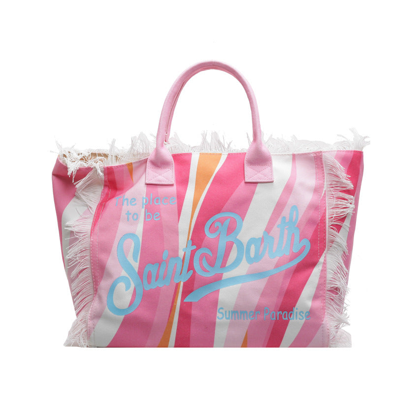 Fashion Tassel Large Capacity Canvas Beach Bag