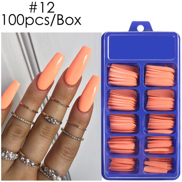 Uñas postizas con diseño de caja azul y pegatinas completas para usar en ballet largo