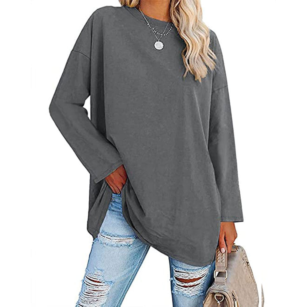 Casual Women Long Sleeve Solid Color Blank T-Shirt