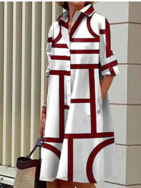 Vestido informal de manga larga con solapa y estampado para mujer