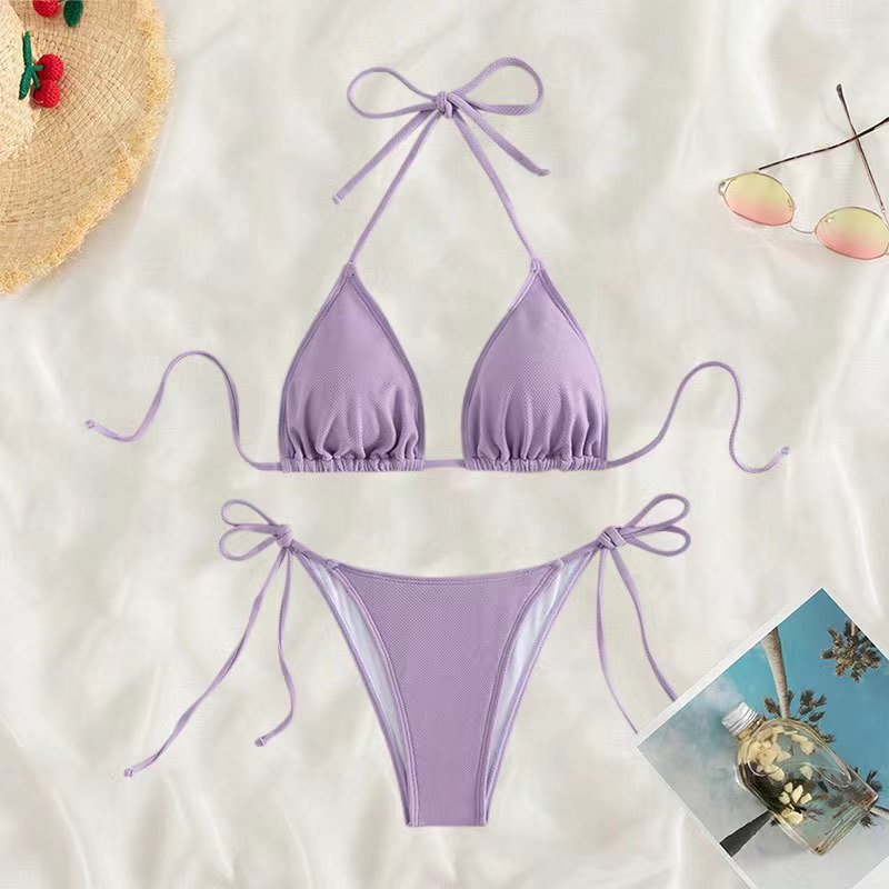 Bikini sexy de cuello halter de color sólido a la moda para mujer