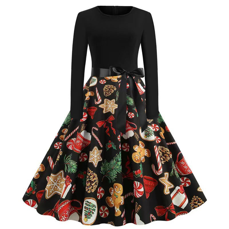 Vestido de manga larga de otoño con estampado de dibujos animados para mujer