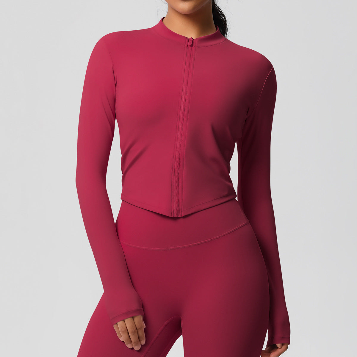 Women Fashion Solid Color Long-Sleeve Sports Top