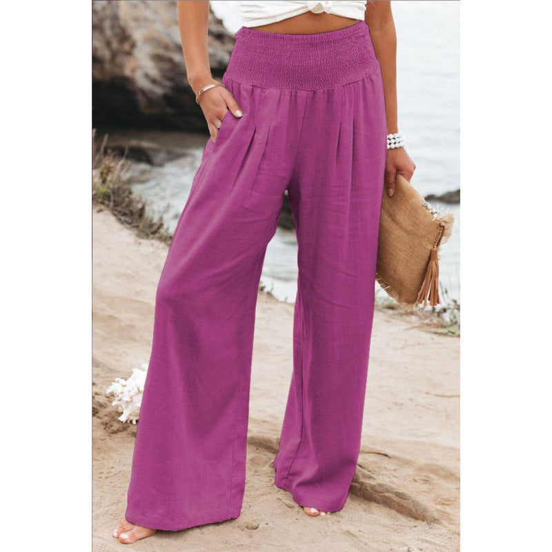 Pantalones anchos casuales de algodón y lino para mujer