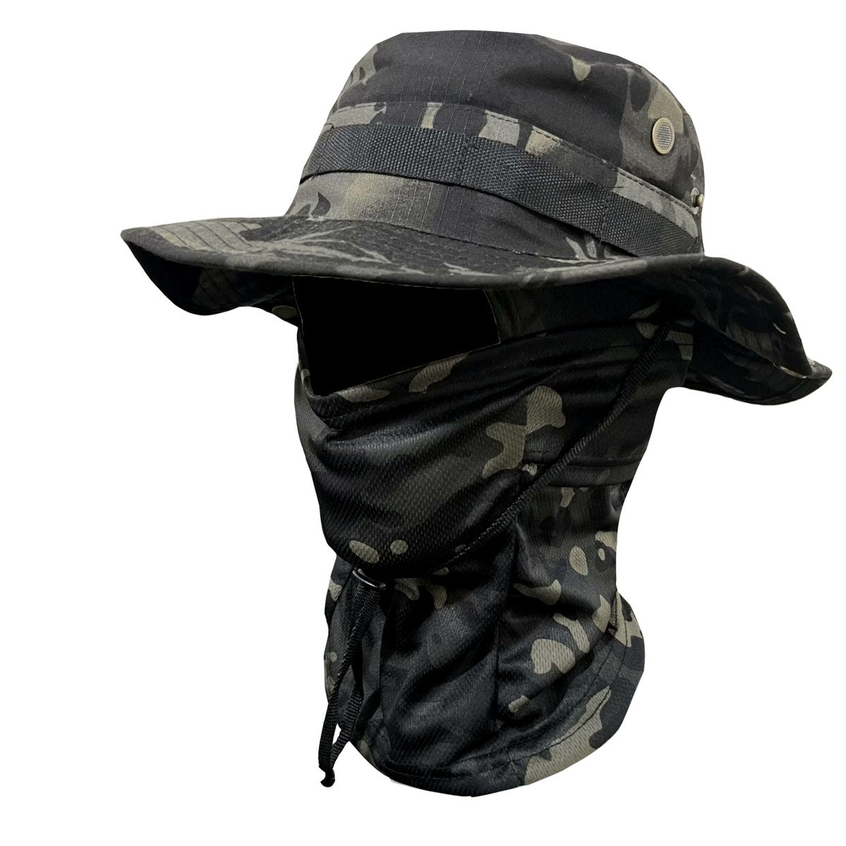 Sombrero Boonie de camuflaje resistente al viento para hombre con mascarilla