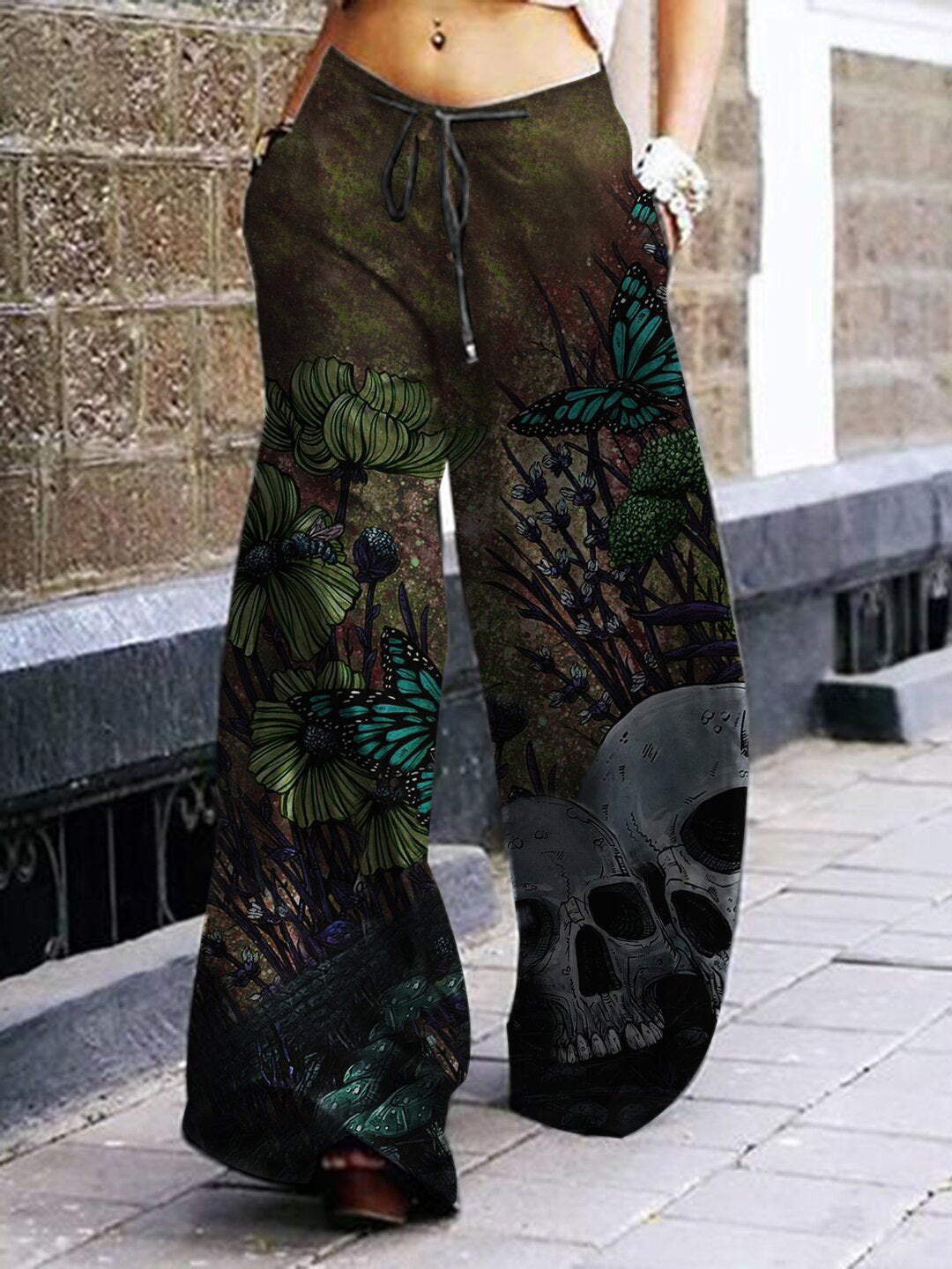 Pantalon gothique à motif tête de mort pour femme, style Halloween