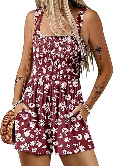 Women Casual Floral Printed Pleated Rompers