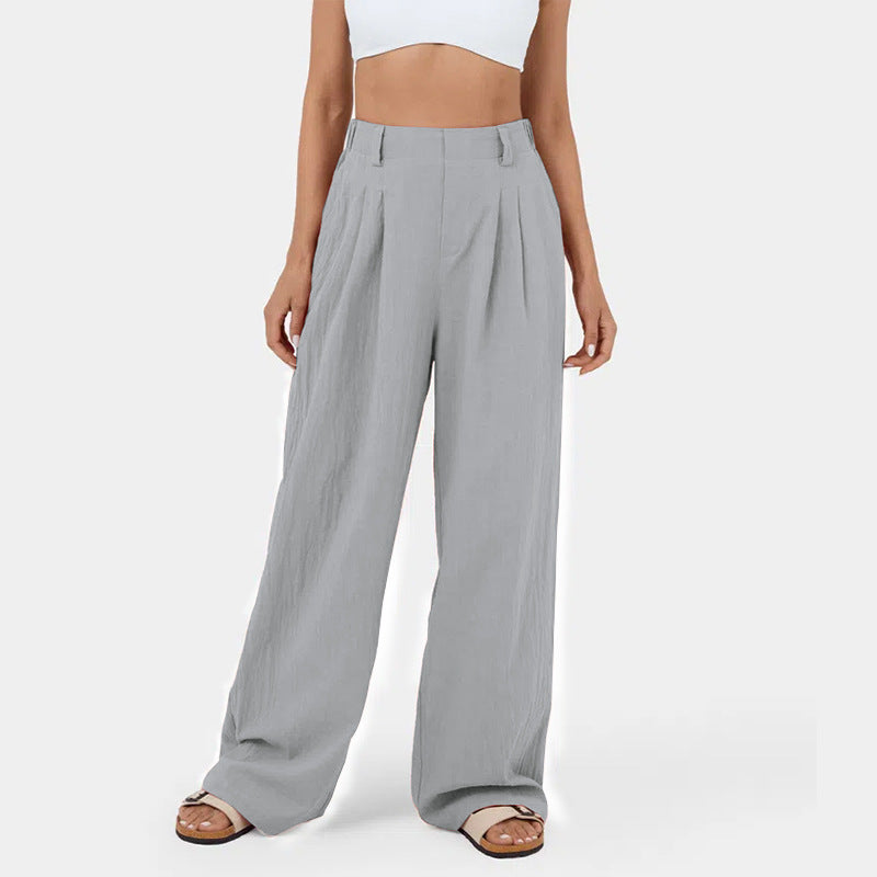 Pantalones casuales de algodón con cintura alta y pierna ancha para mujer