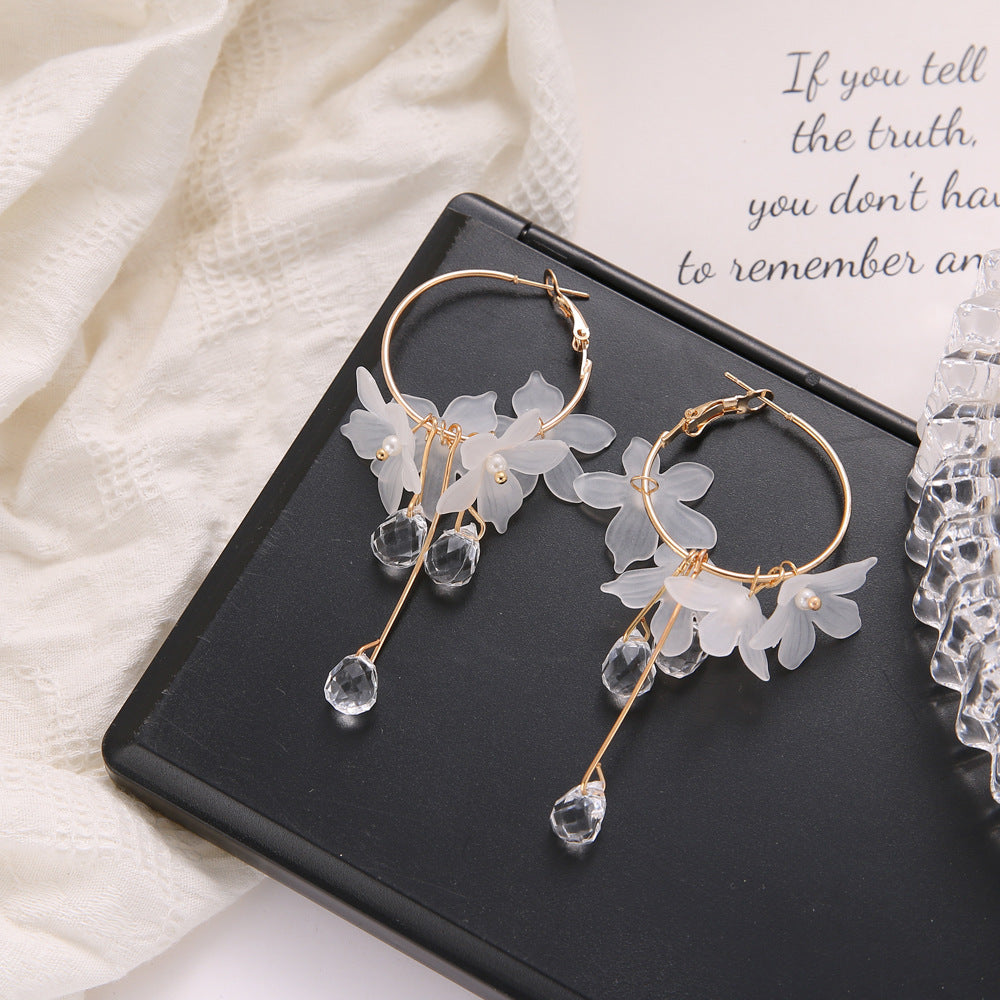 Women Fashion Elegant Solid Color Petal Drop Earrings