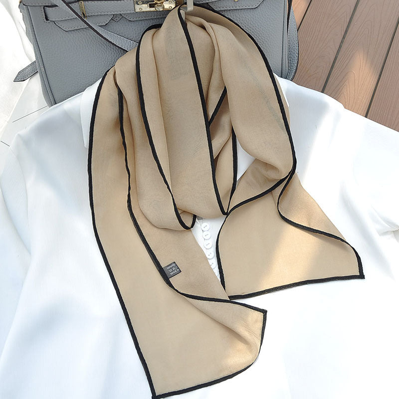 Bufanda de seda larga y pequeña de color liso a la moda para mujer, estilo elegante
