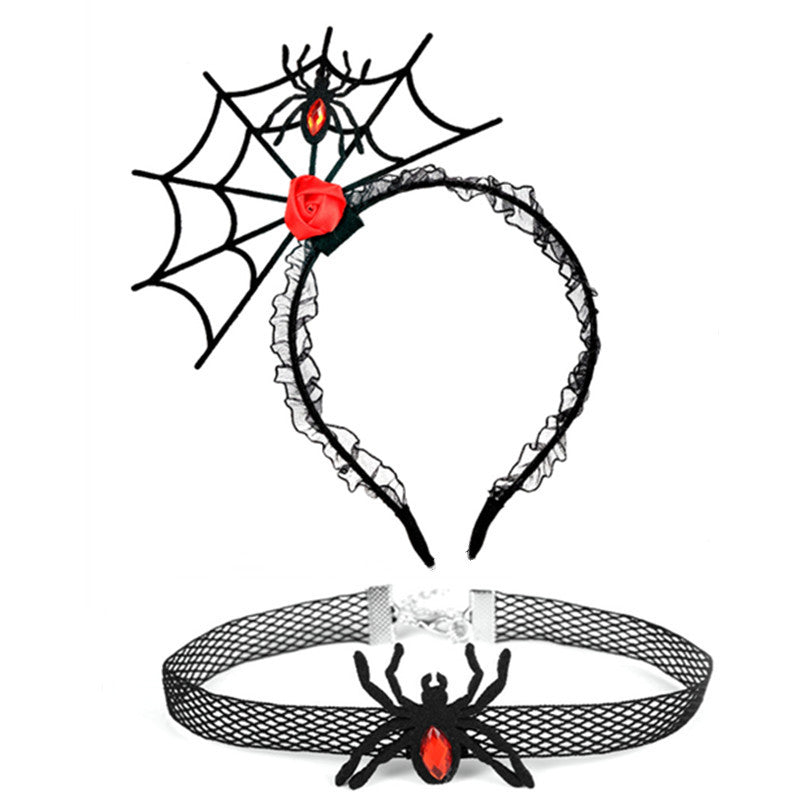 Ensemble de bijoux ras du cou en dentelle avec bandeau en toile d'araignée noire pour femme, idéal pour Halloween