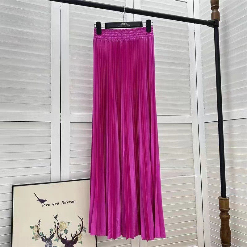Women Fashion Solid Color Pleated Skirt in Cotton Silk