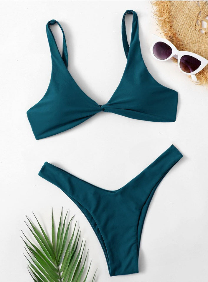Women Sexy Solid Color Nylon Bikini with Sleeveless Design