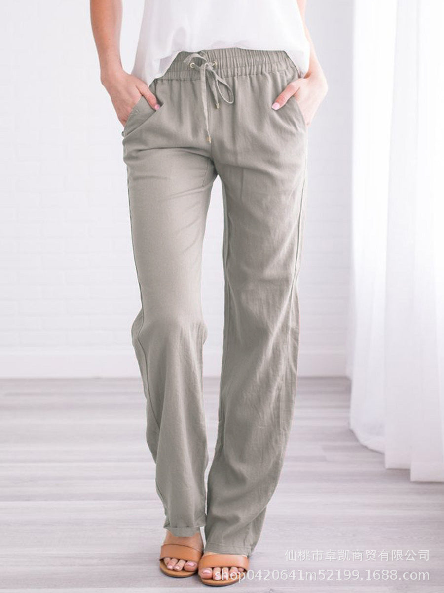 Women Casual Solid Color Cotton Linen Loose Pants