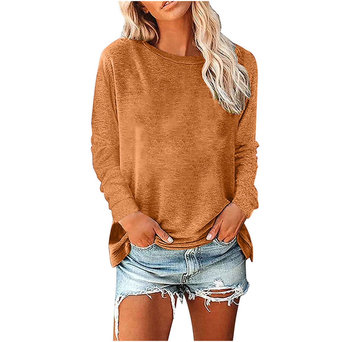 T-shirt ample à manches longues et col rond pour femme