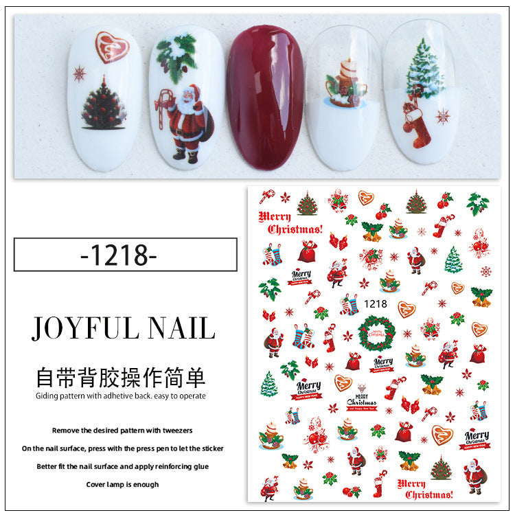 Autocollant pour nail art DIY motif flocon de neige, élan et clochette de Noël