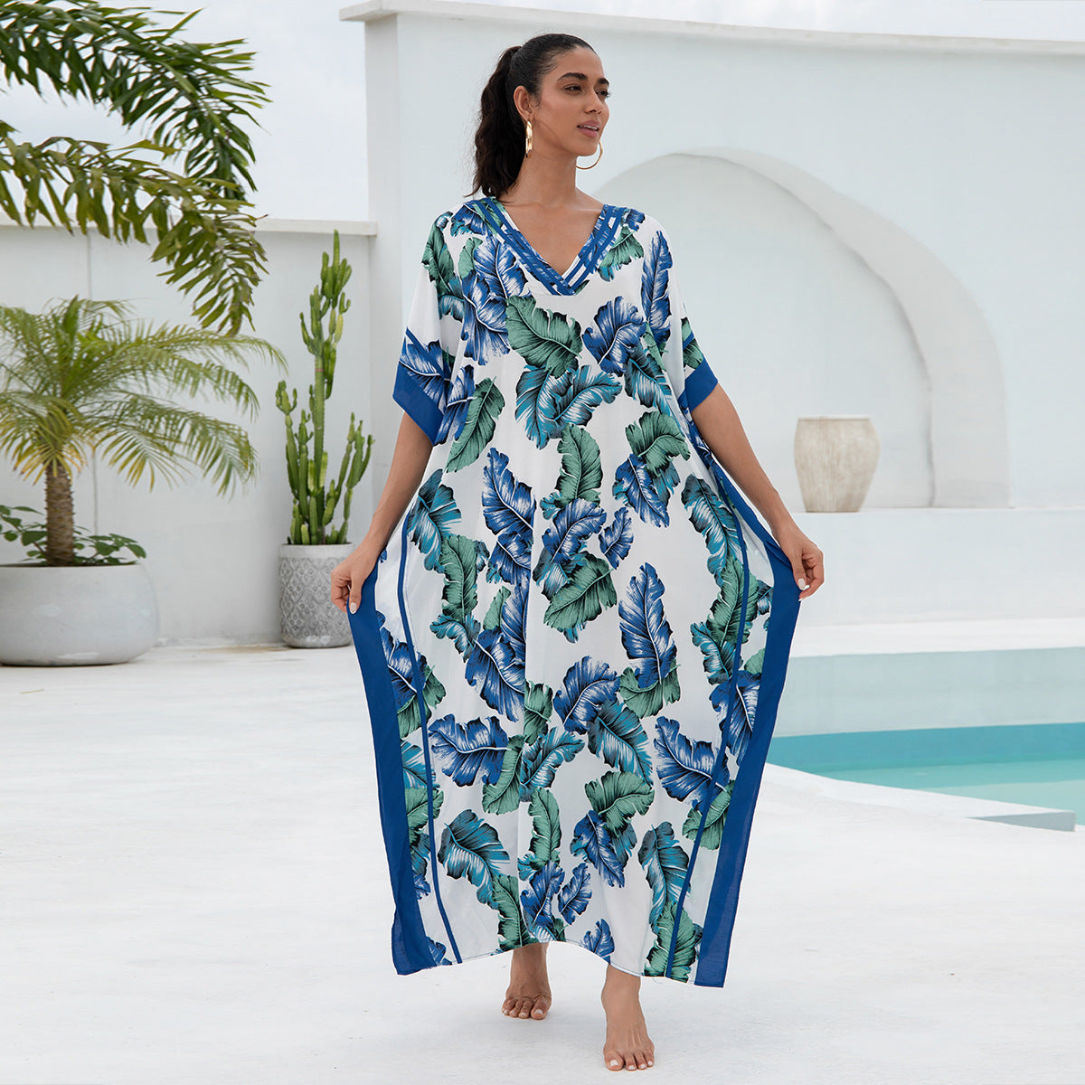 Traje de baño de cuello en V con estampado informal a la moda para mujer