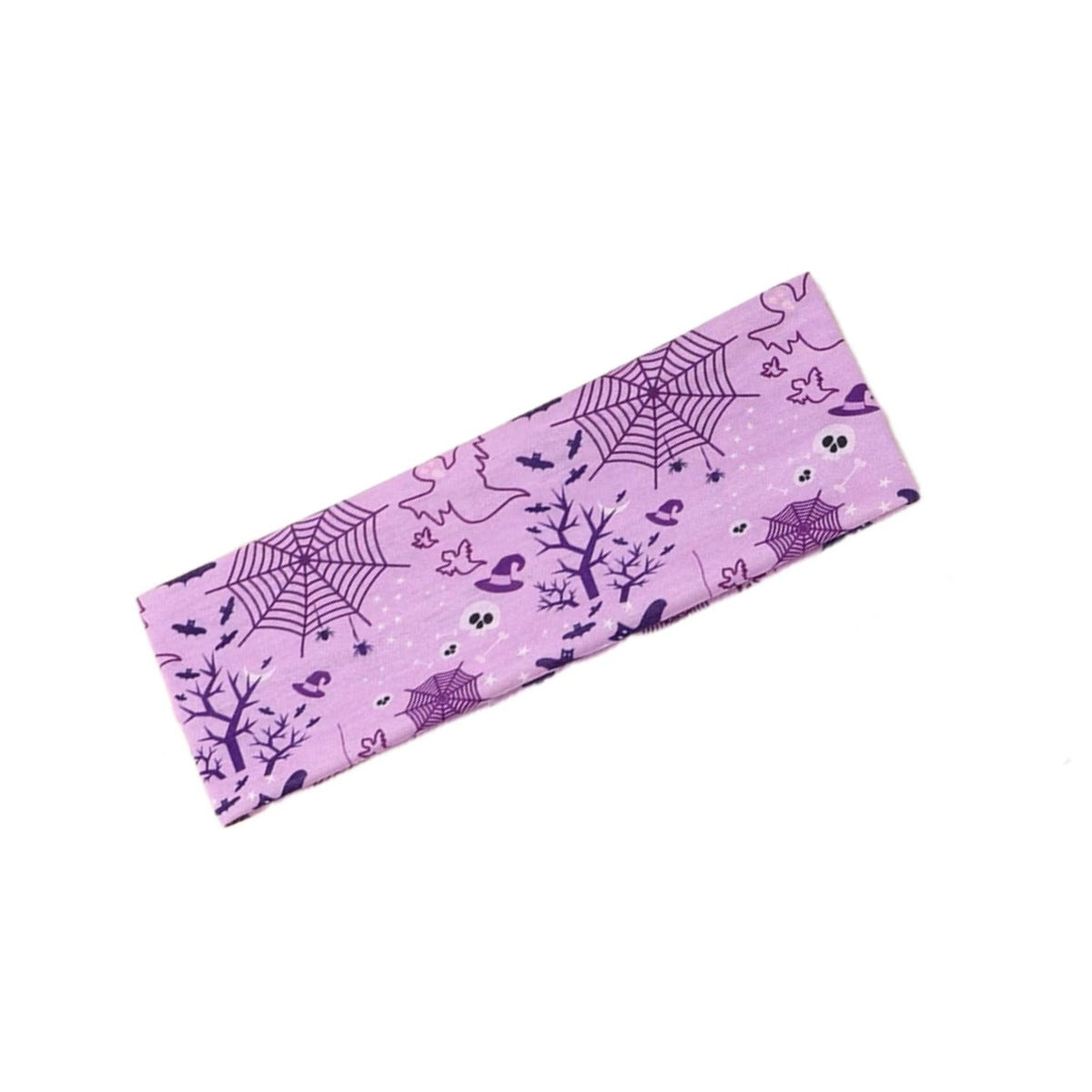 Bandeau de yoga pour cheveux en tissu éponge motif crâne d'Halloween, citrouille et toile d'araignée